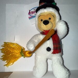 Winnie the Pooh Festive Snowman Plush with Plaid Scarf